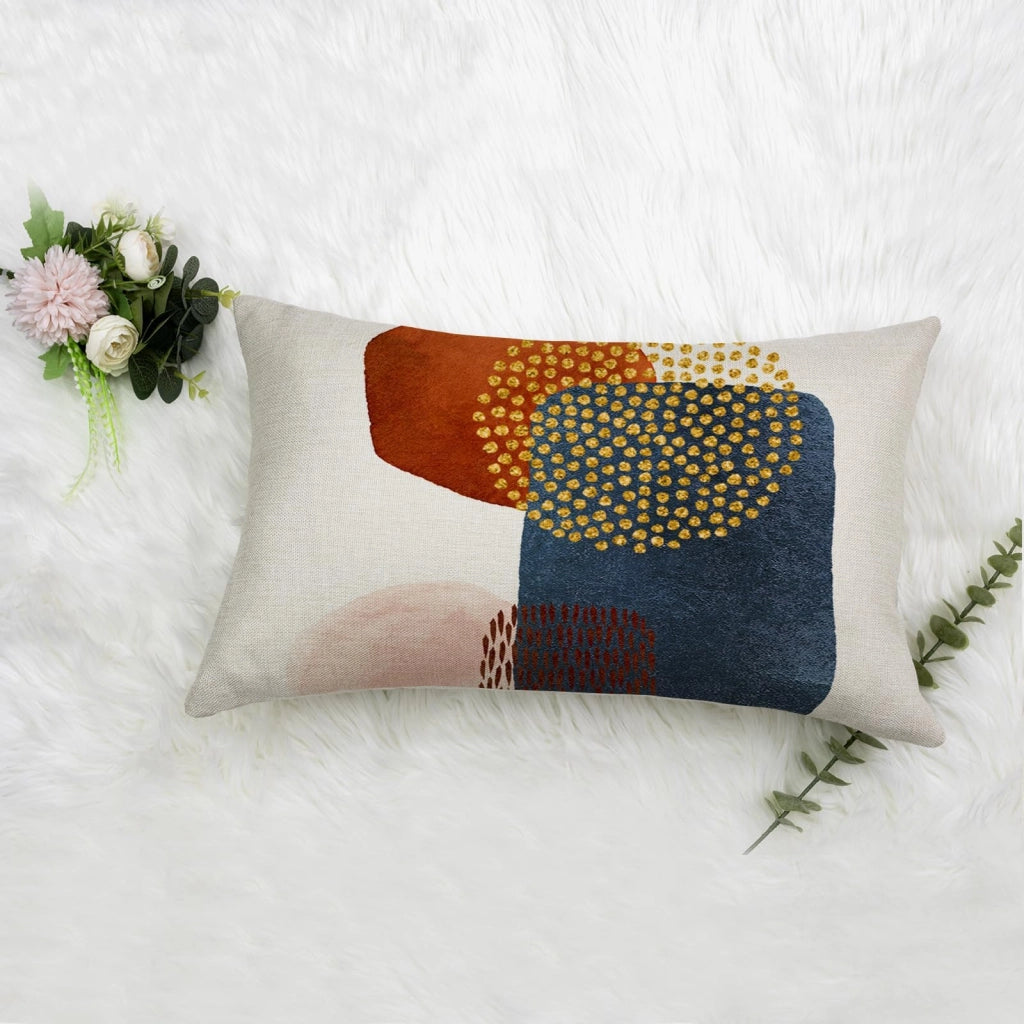 Set di 4 federe decorative, 30x50 cm, in lino, motivo astratto, stile boho