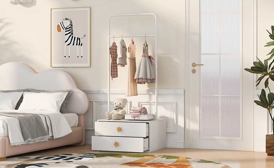 Appendiabiti per bambini con asta e 2 cassetti, bianco