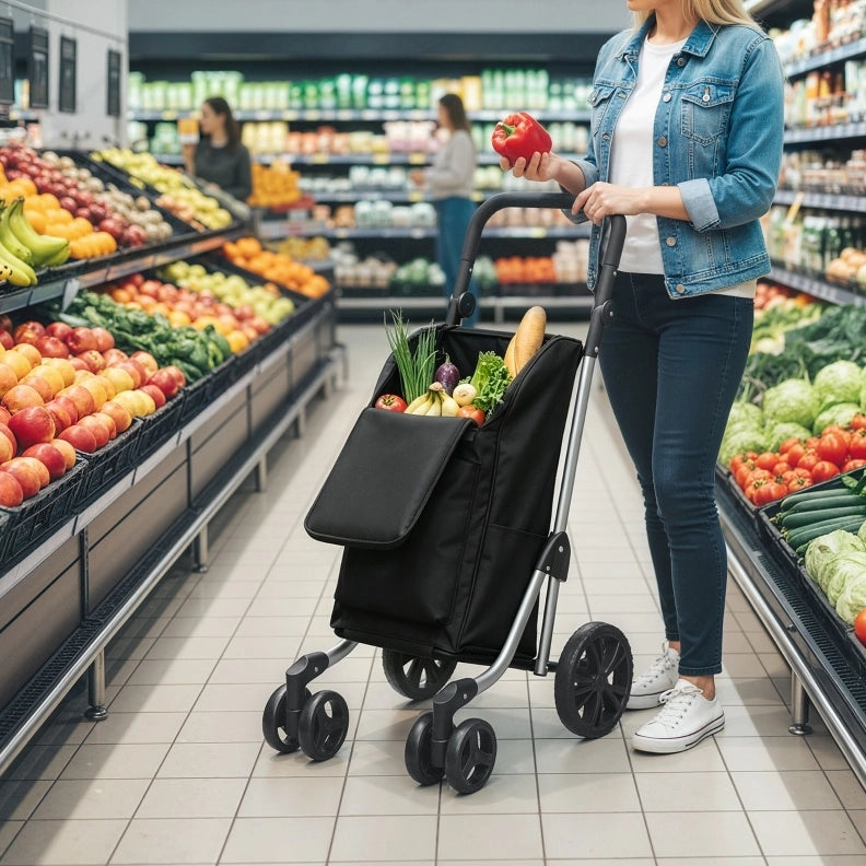 Carrello per la spesa pieghevole 46 L con scomparto termico nero