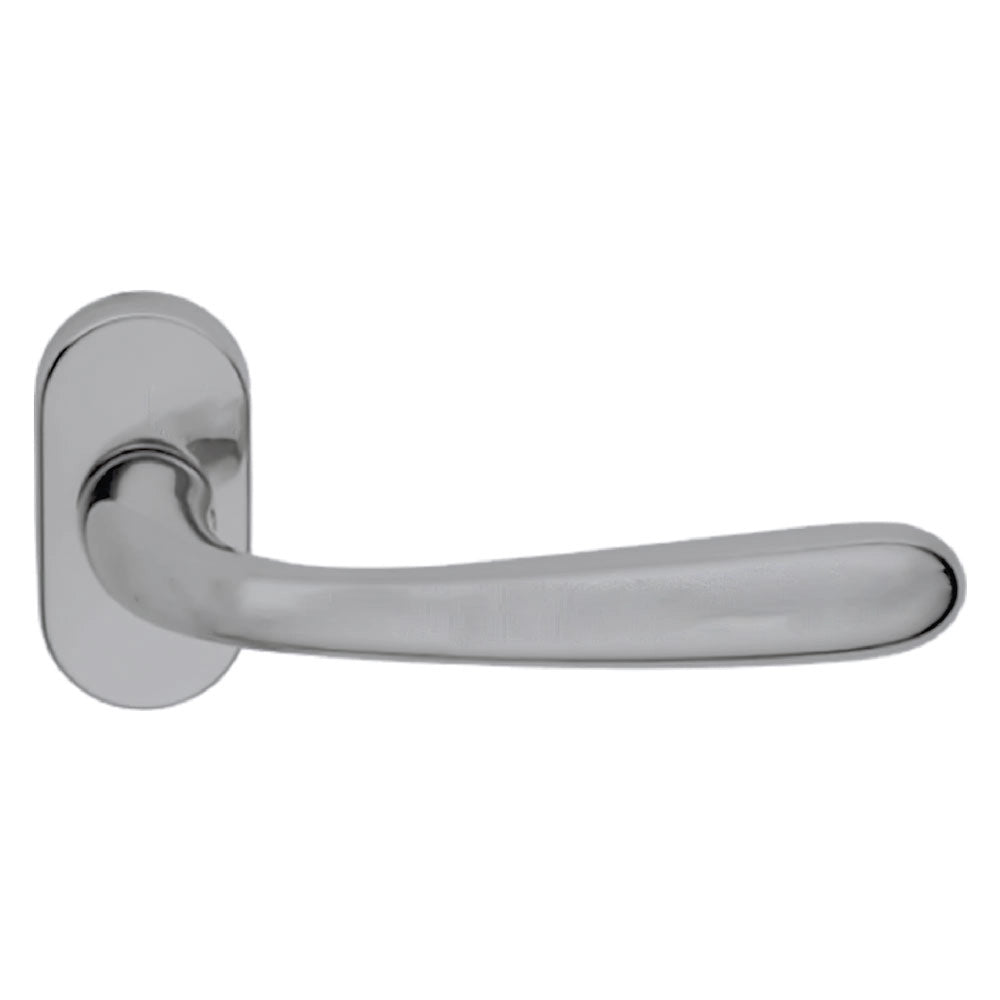 MANIGLIA PORTA BLINDATA ROSETTA OVALE 'GOCCIA' Sx - cromo satinato