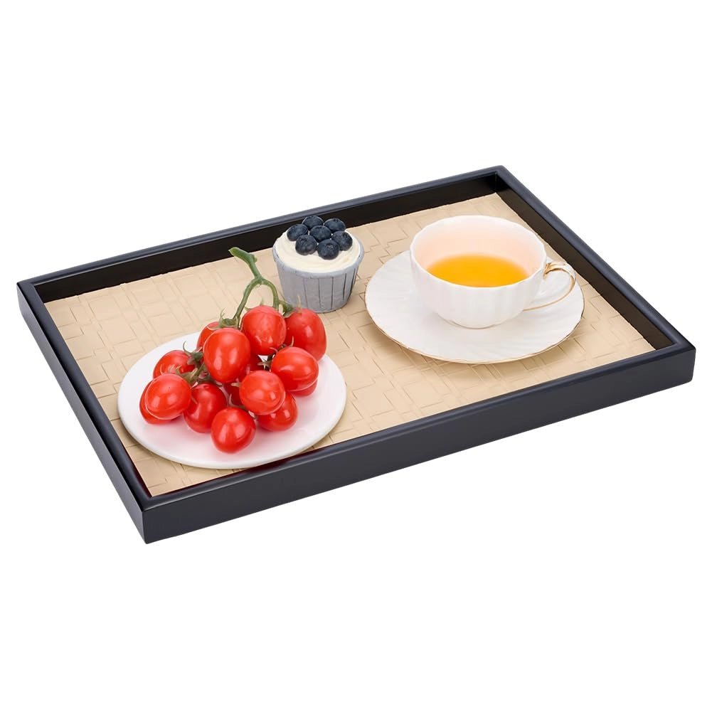 Tavolino in legno con base in pelle, dimensioni 40x28x3 cm, colore nero