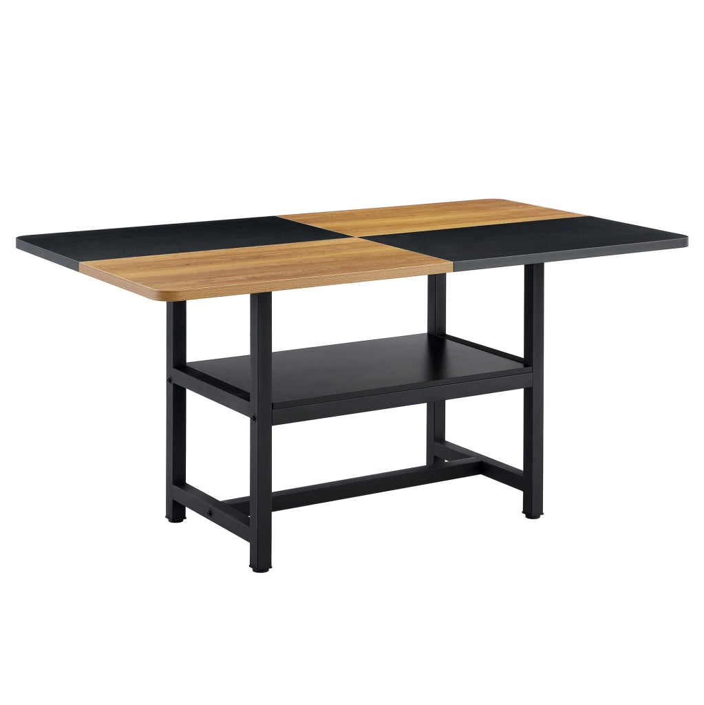 Tavolo da pranzo rettangolare 160 cm per 4-6 persone in MDF e metallo, marrone e nero