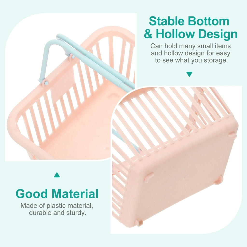 6 piccoli contenitori in plastica rosa, con maniglie