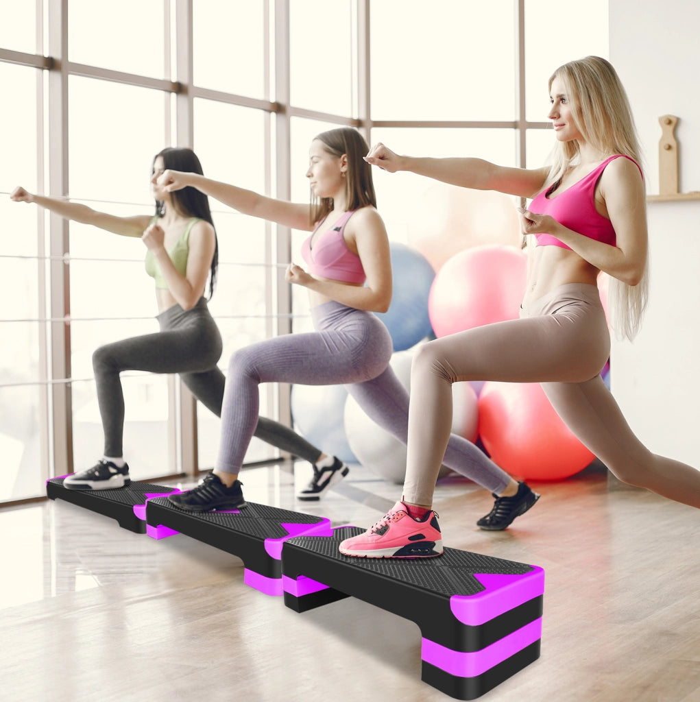 STEP Aerobico regolabile 10/15/20 cm, piattaforma da 68,5 cm, viola