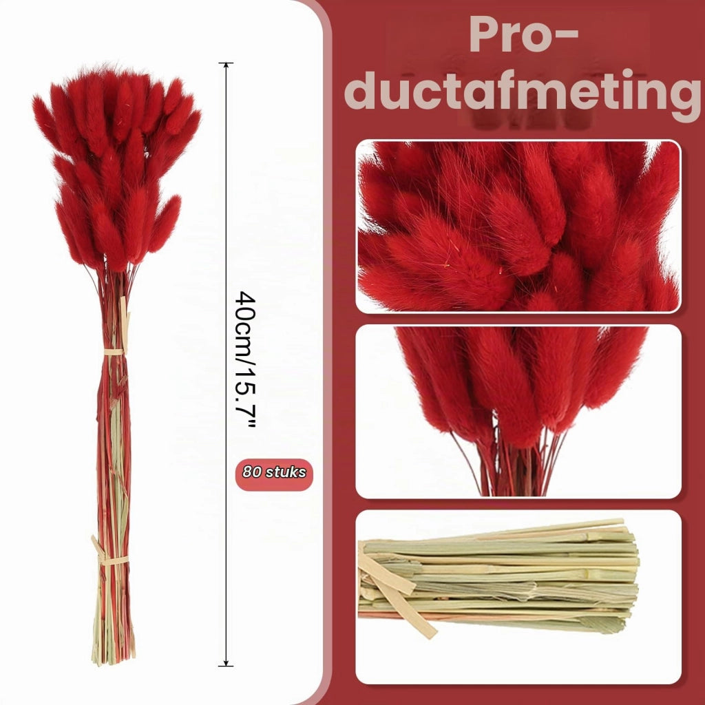 80 code di coniglio essiccate, lunghezza 40 cm, colore rosso, ideali per composizioni floreali e vasi