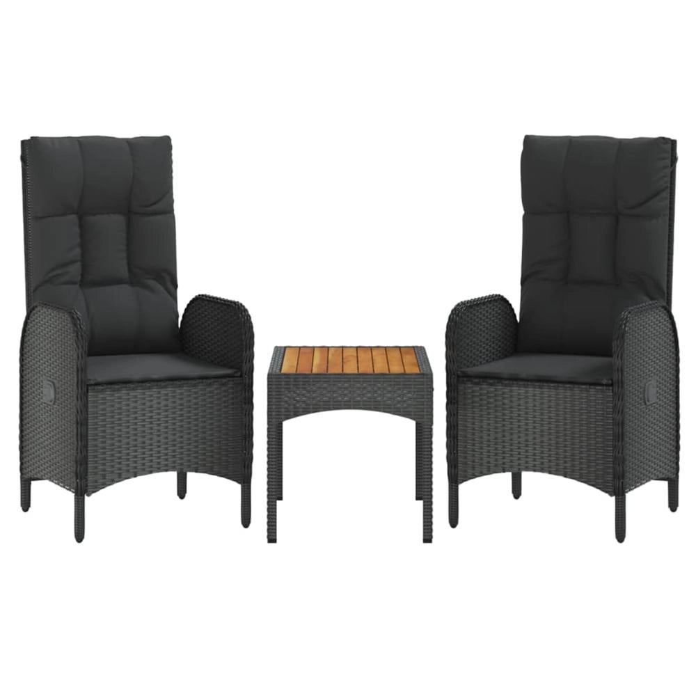 Set Divani da Giardino 3 pz con Cuscini Nero in Polyrattan