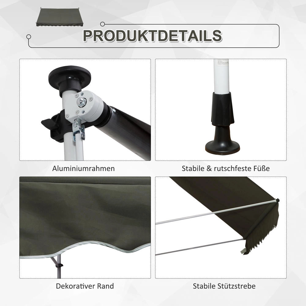 Tenda da Sole a Morsetto 150cm con Manovella Regolabile in Altezza per Balcone e Terrazzo Resistente Grigio