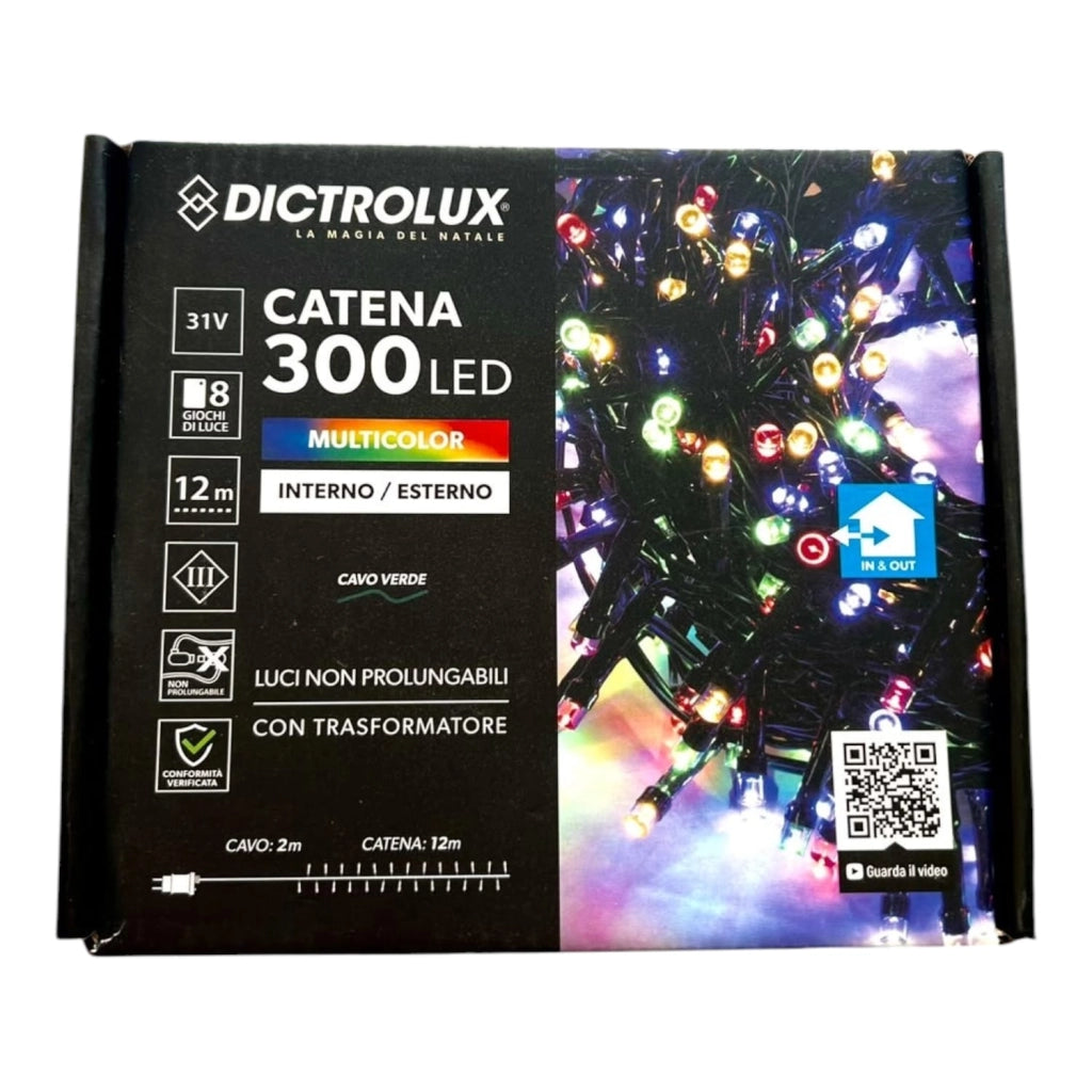 Luci LED Natalizie Multicolore 300 LED per Esterno – 12 Metri con 8 Giochi di Luce