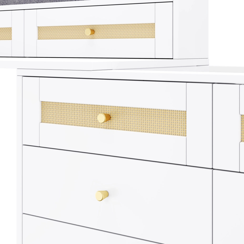 Toeletta bianca in MDF con specchio, 10 cassetti e piano in vetro