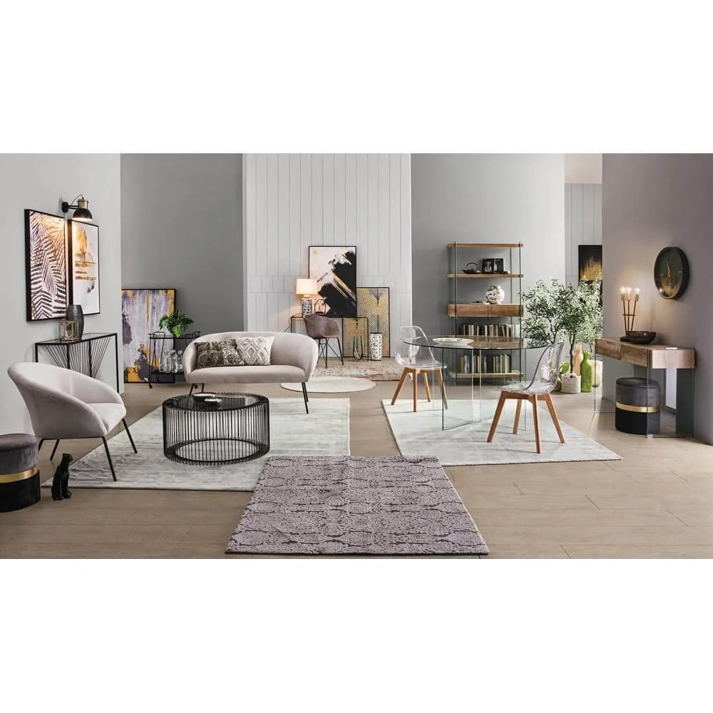 Set da 2 Pouf Rotondi in Velluto con Contenitore Polly Grigio e Nero