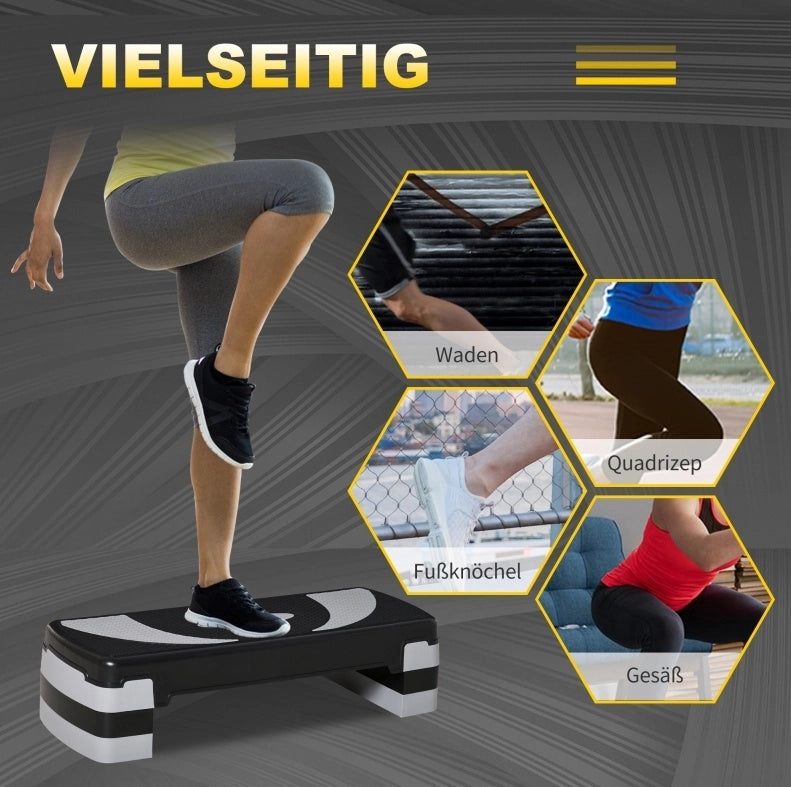 STEP AEROBICO regolabile in altezza in plastica nera