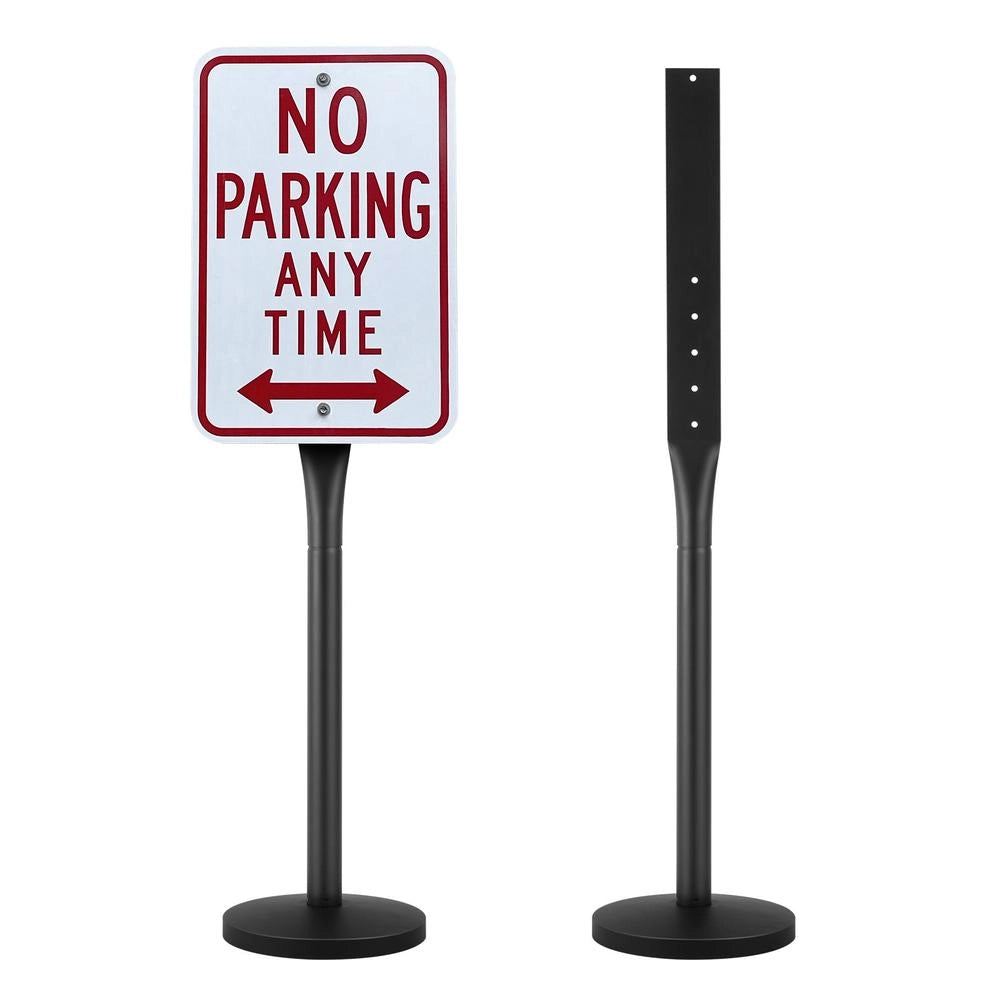 Supporto per Segnaletica Stradale DM-PK 121,92 cm in Ghisa e Acciaio Q355 con Base Robusto e Portatile per Cortile Nero