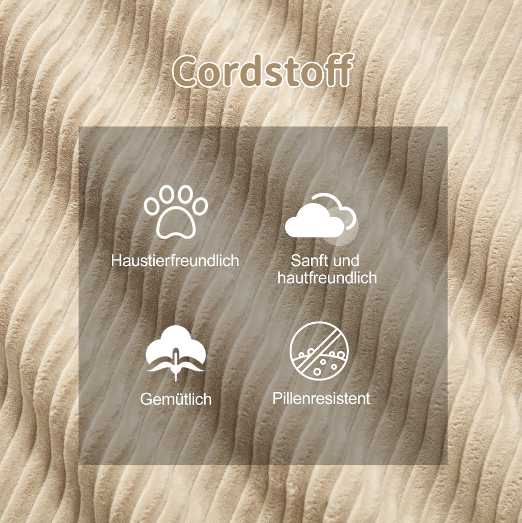 Divano modulare beige in velluto a coste con seduta profonda