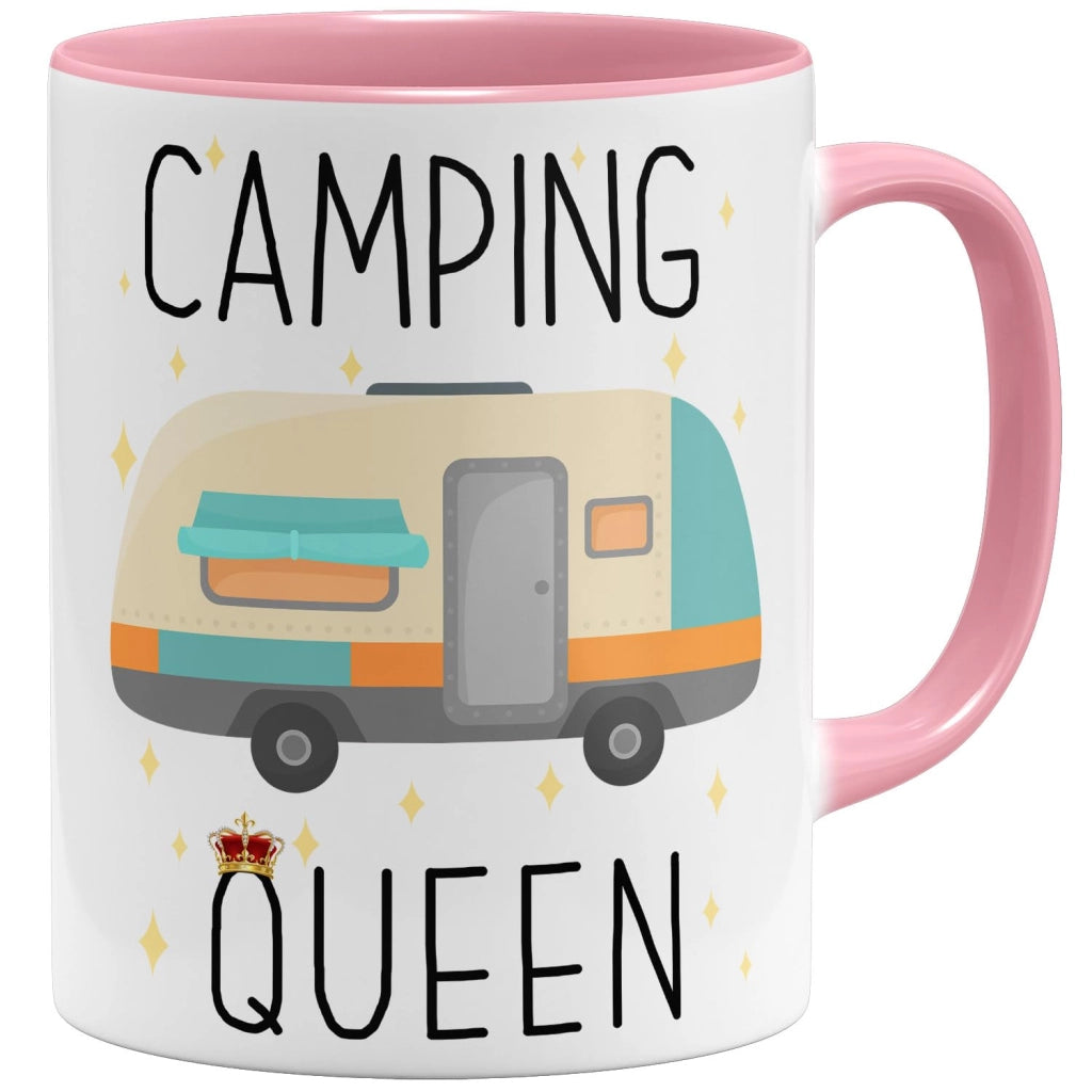 Tazza in Vetroceramica "Camping Queen", 325 ml, decorata su entrambi i lati, color rosa
