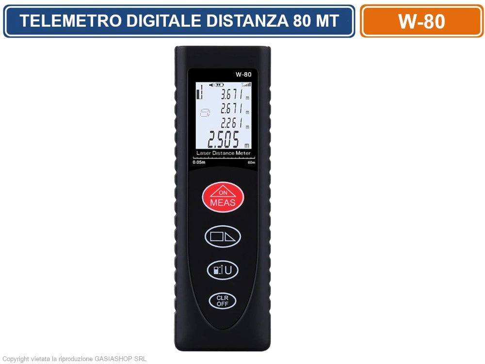 TELEMETRO MISURATORE METRO DIGITALE LASER 80MT DISTANZA LIVELLI MISURA DISPLAY LCD