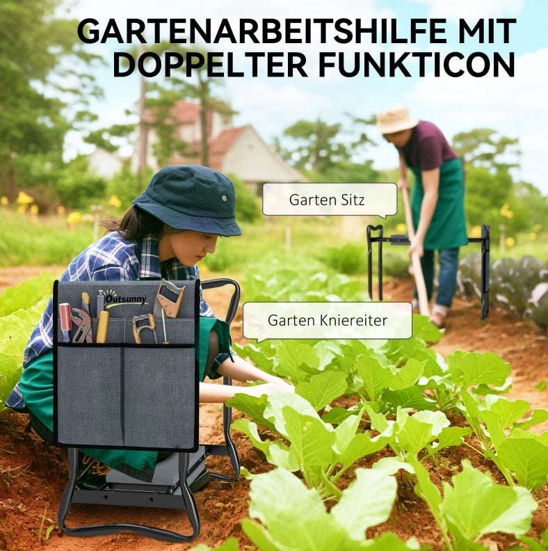Inginocchiatoio da giardino pieghevole 58x28x49 cm grigio con borsa, 150 kg