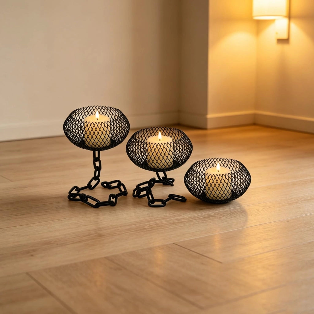 Set di candelabri per candele cilindriche, 3 pezzi, colore nero, 11,2 cm