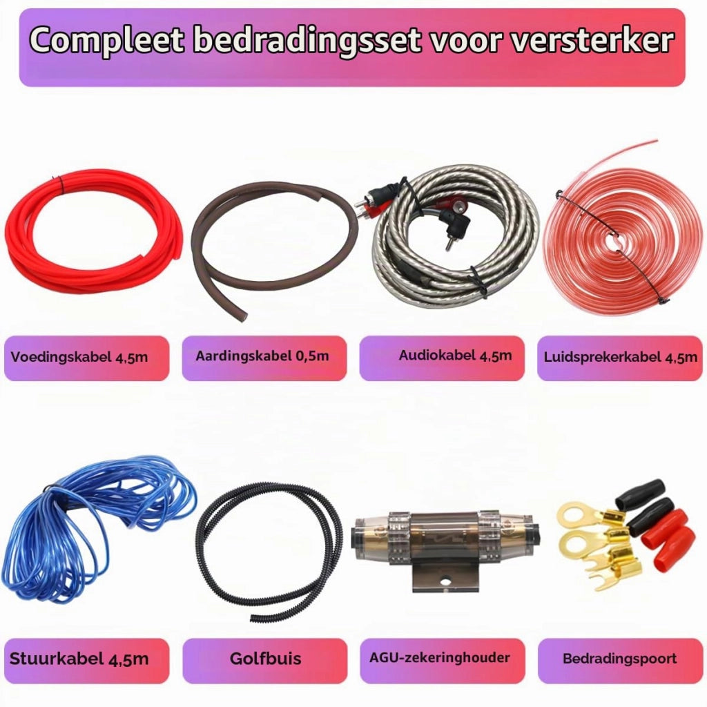 Kit di cavi per amplificatore da 4 conduttori, potenza 2500W, sezione 4 AWG, per impianti audio automobilistici
