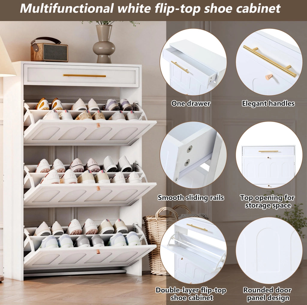 Scarpiera ULEVR 70x25x123,5 cm con 6 ripiani aperti e 1 cassetto, in MDF bianco