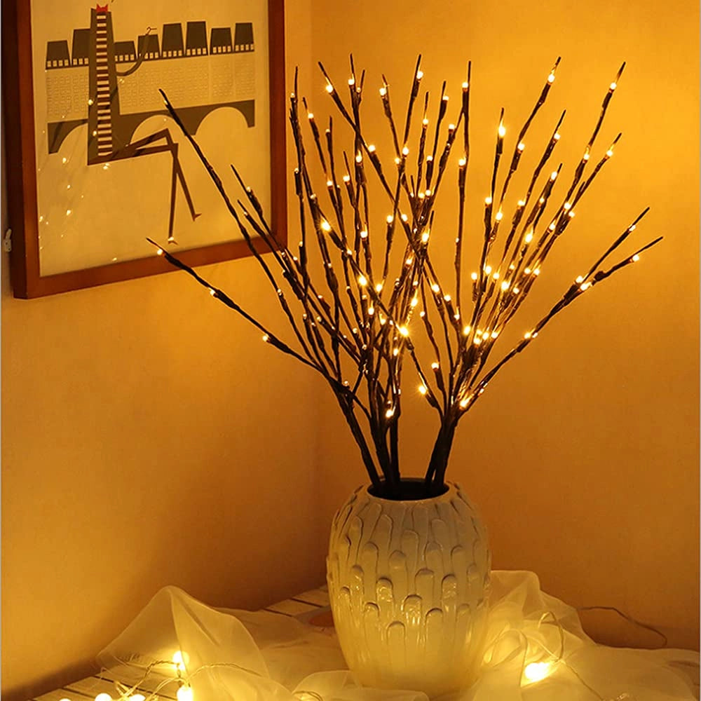 Albero decorativo a LED con 5 rami di salice, altezza 70 cm, 20 lampadine a luce calda