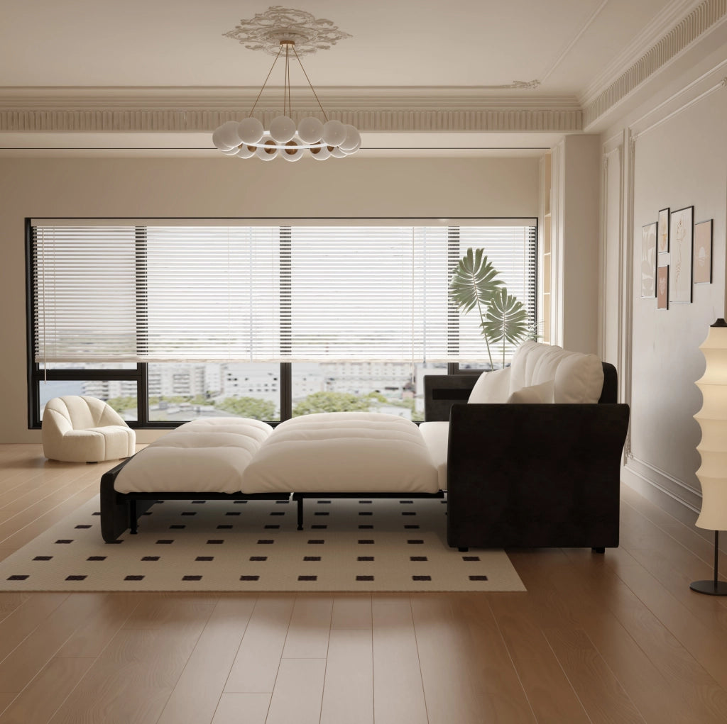 DIVANO Letto estraibile 3 in 1 190 cm in velluto beige con 2 cuscini
