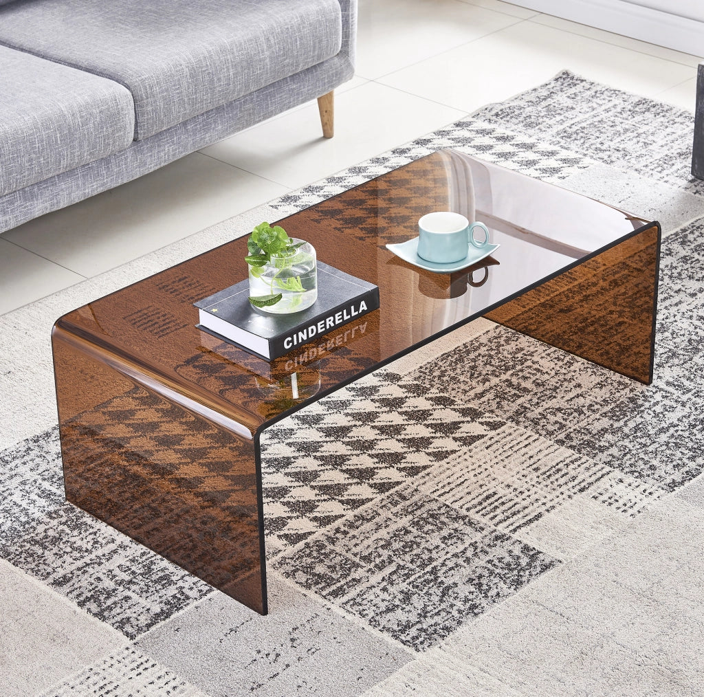 Tavolino multifunzione in vetro temperato marrone 100x50 cm