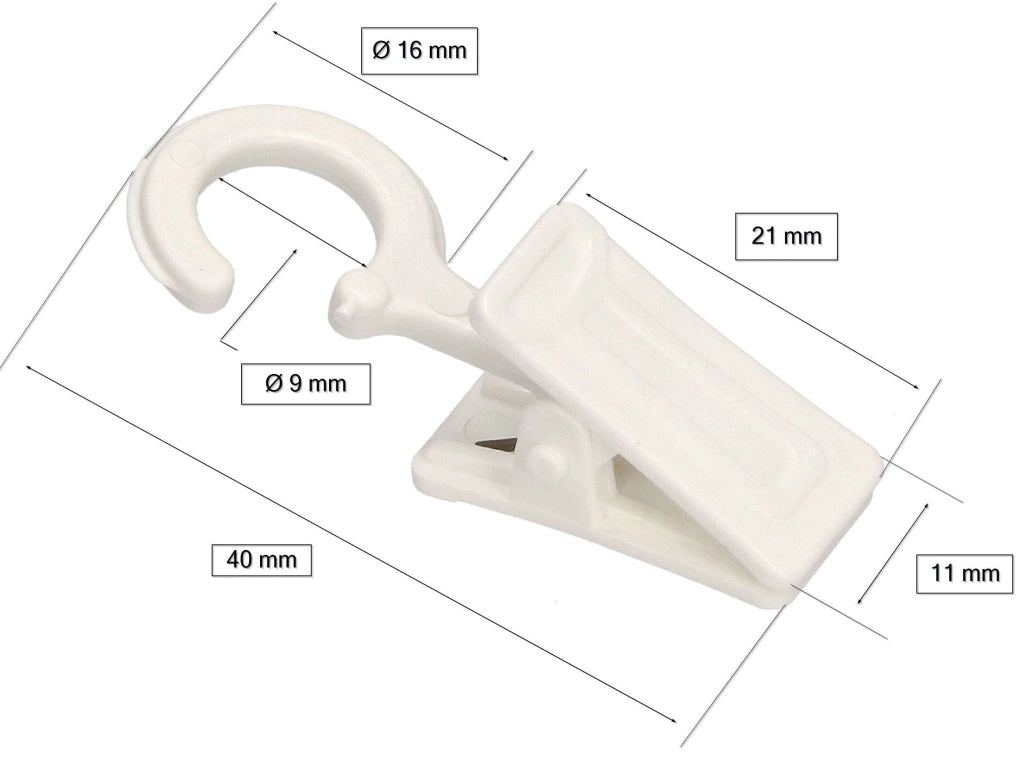 Graffette per tende con gancio, 100 pezzi, colore bianco, in plastica