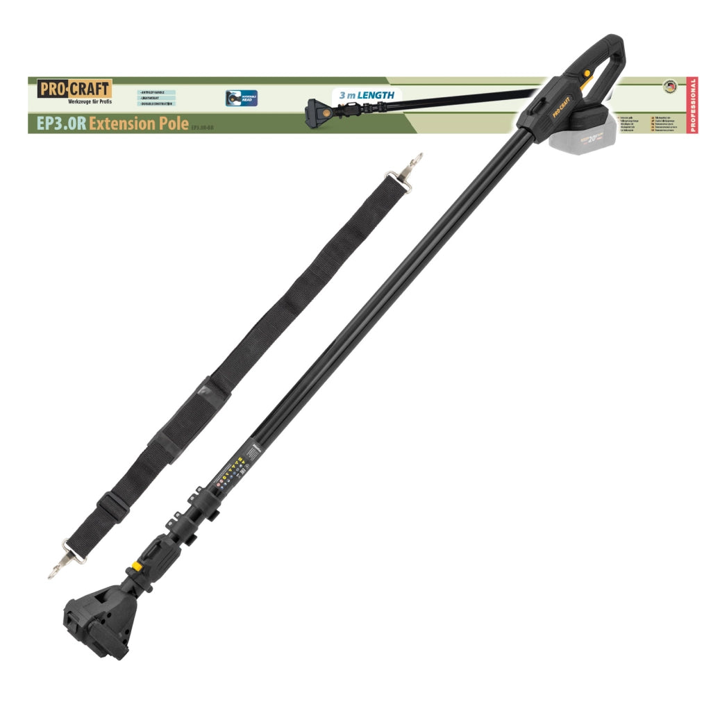 Prolunga orientabile per motoseghe a batteria Procraft EP3.0R, telescopica 1,2–3 m, in lega di alluminio
