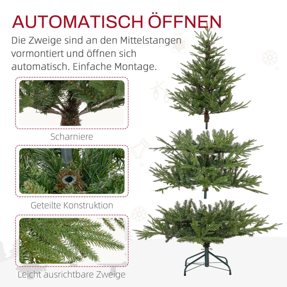 Albero di Natale artificiale 150 cm con rami ignifughi e supporto in metallo, montaggio rapido per casa