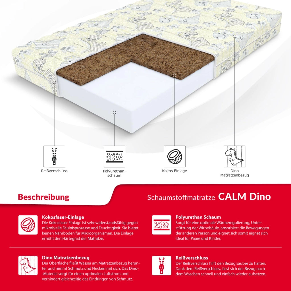 Materasso in schiuma, dimensioni 80x190 cm, modello Dino, supporto H3/H4, altezza 10 cm