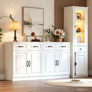 Set credenza e vetrina 160x35x80 e 55x40x200 cm in MDF e vetro; bianco con LED