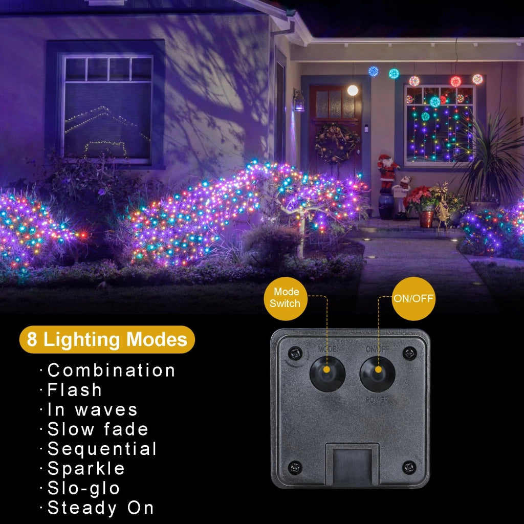 Catena luminosa solare, set da 4, 40 metri, 400 LED, 8 modalità, impermeabile