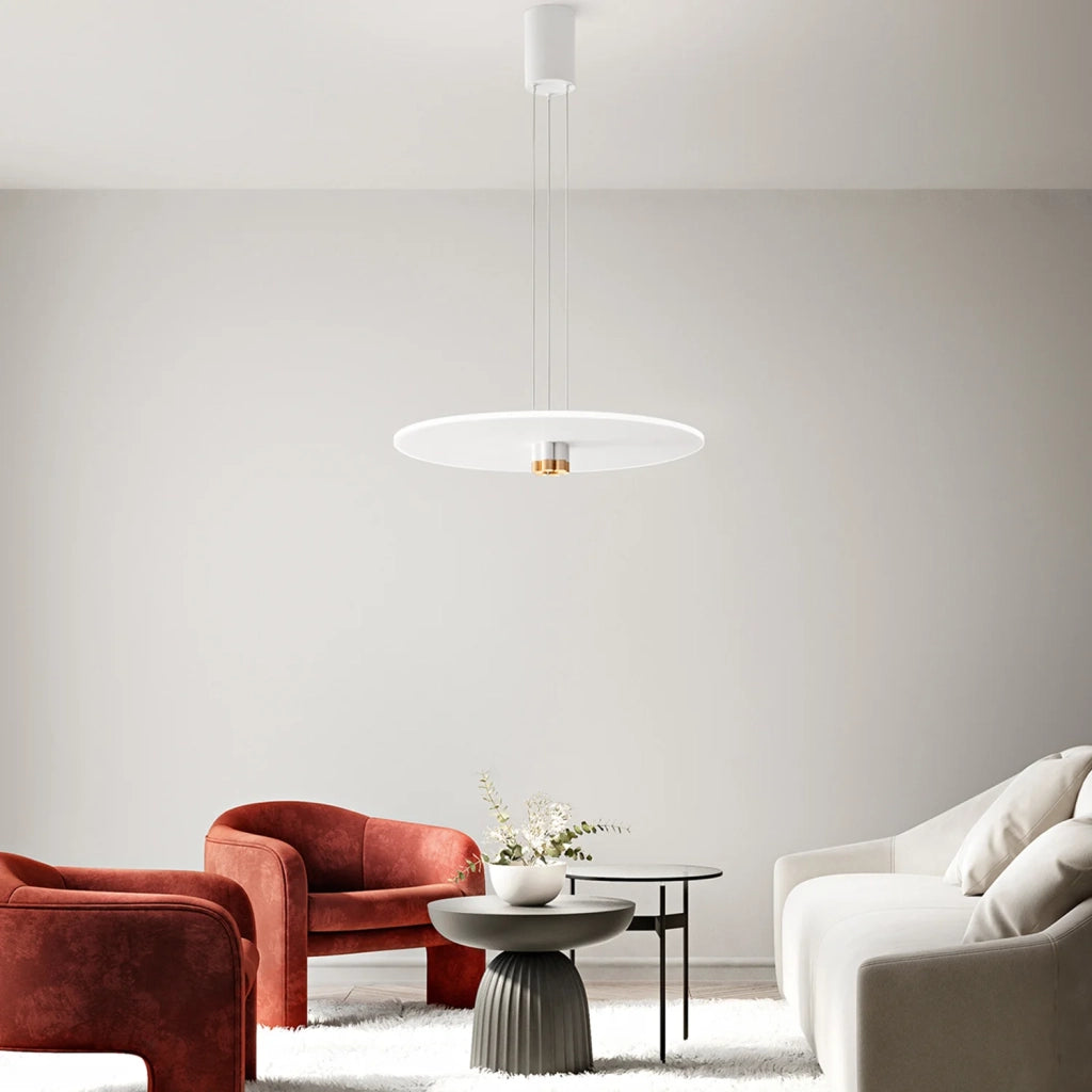 Sospensione Minimal Stream Metallo Bianco E Oro Acrilico Led 50W 3000K