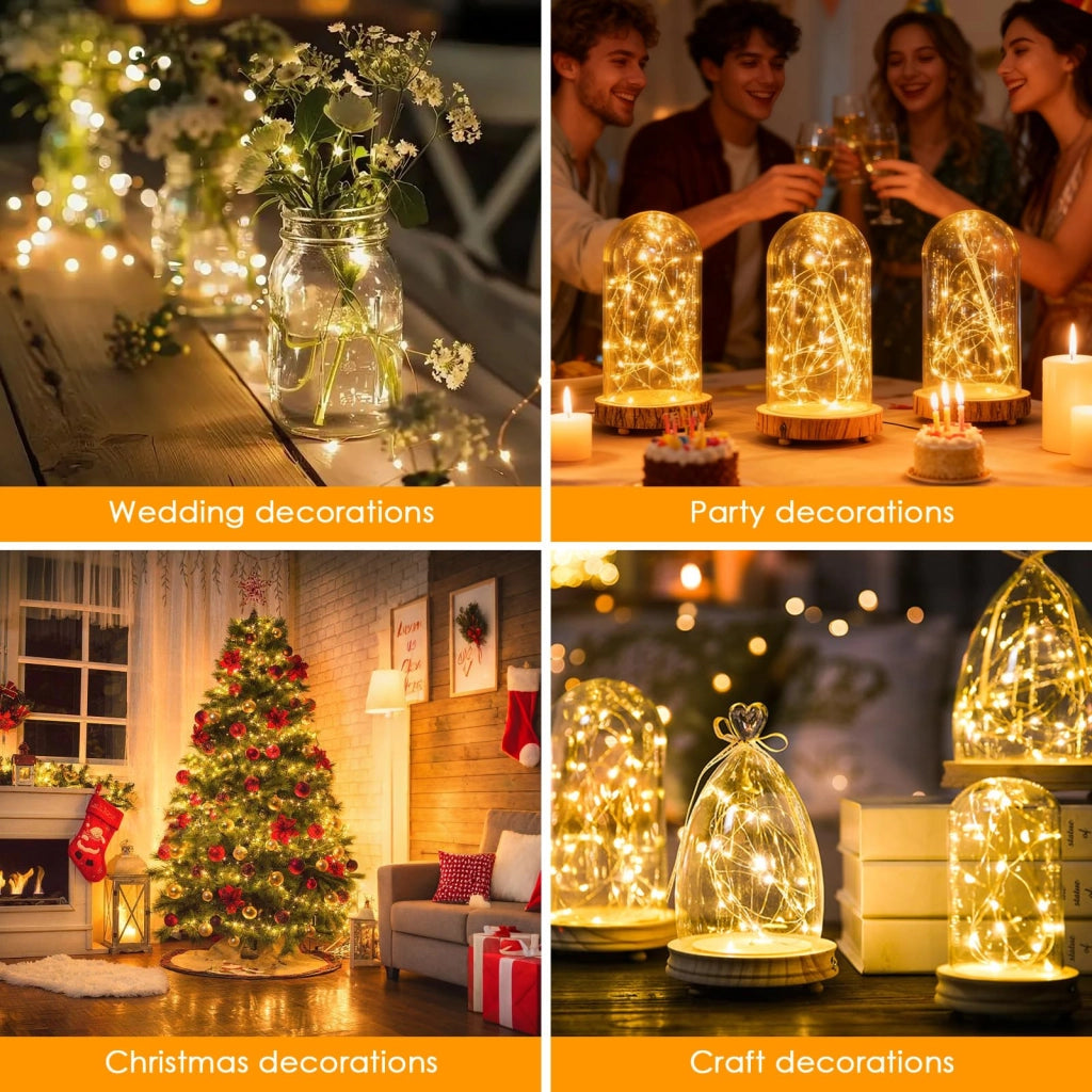 Catena luminosa a LED, 10 pezzi, luce bianco caldo, 2 metri, 20 LED, ricaricabile
