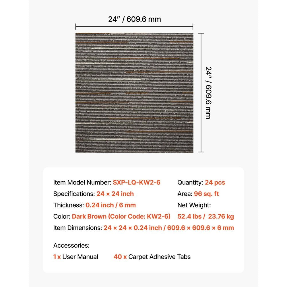 Piastrelle per moquette modulari 24 pezzi 610x610 mm, pavimento morbido per fai da te e casa, marrone scuro