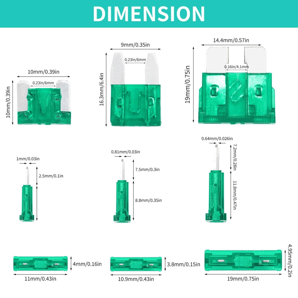 Kit di fusibili di protezione, 300 pezzi, da 2A a 40A, formato micro/mini/standard