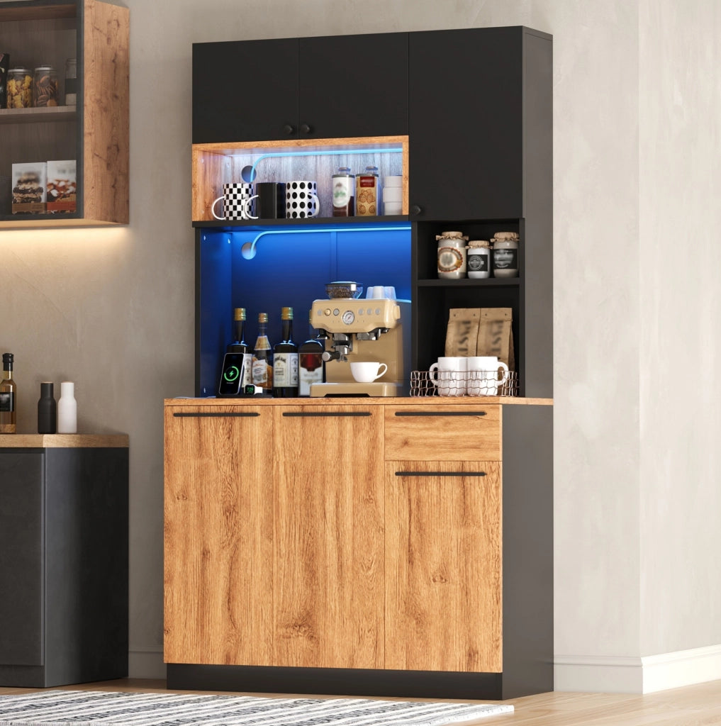 Mobile alto da cucina in MDF con LED RGB e prese, 100 × 40 × 180 cm