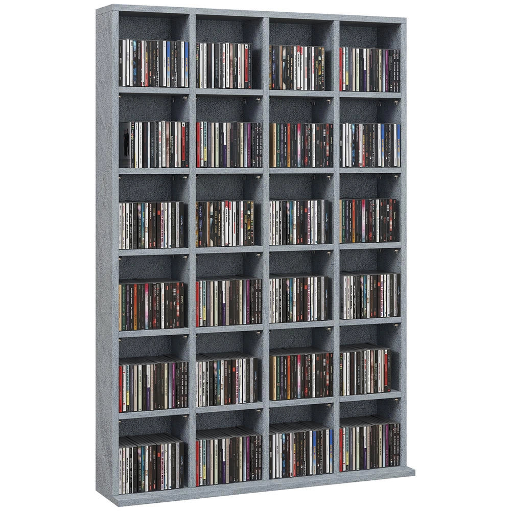 Mobile Multimediale Porta CD e DVD in Legno Grigio con Ripiani Regolabili, Mobiletto Libreria Salvaspazio per Casa, 89 x 130,5 cm