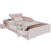 Letto singolo 90x200 con scrivania e sgabello; imbottito in velluto rosa con ripiano per cameretta