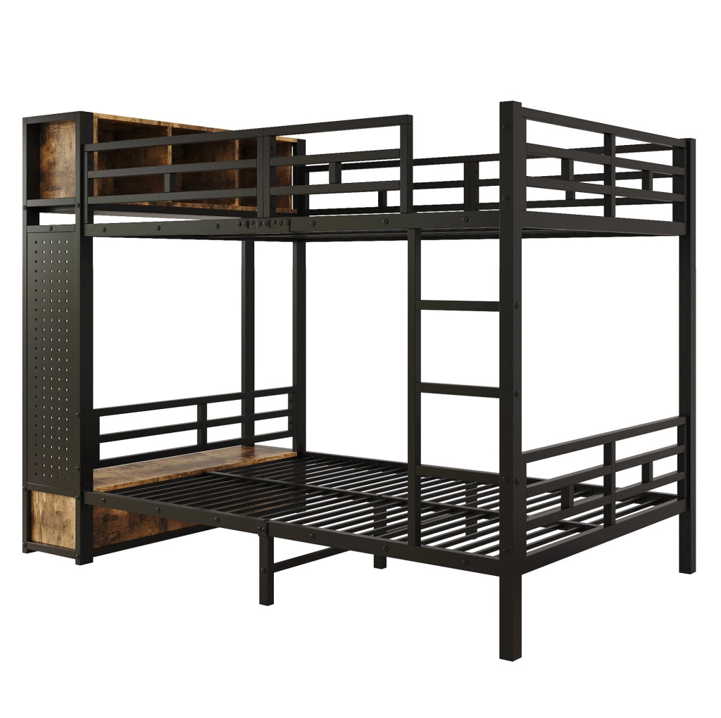 Letto a castello 120x200 cm con contenitori, nero e noce scuro