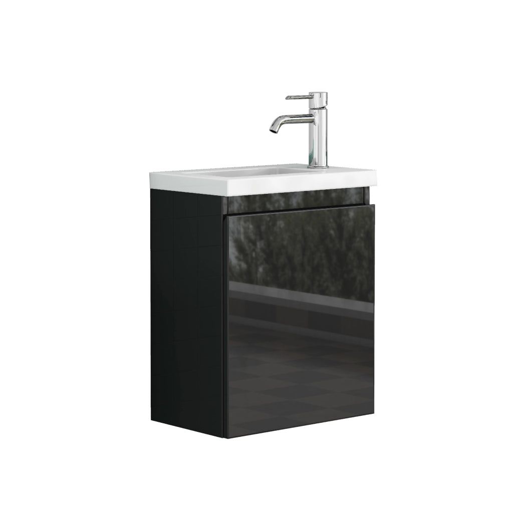 Mobile bagno sospeso da 40 cm nero lucido con lavabo e specchio