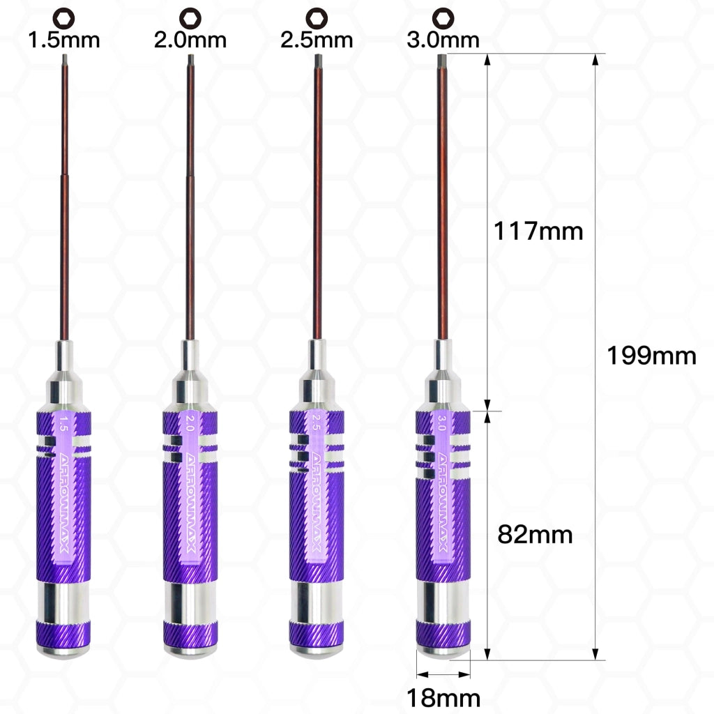 Set di cacciaviti esagonali per attrezzi RC, 4 pezzi (1,5 mm, 2 mm, 2,5 mm, 3 mm), cacciaviti esagonali per auto RC, barca, quadricottero, elicottero e altro