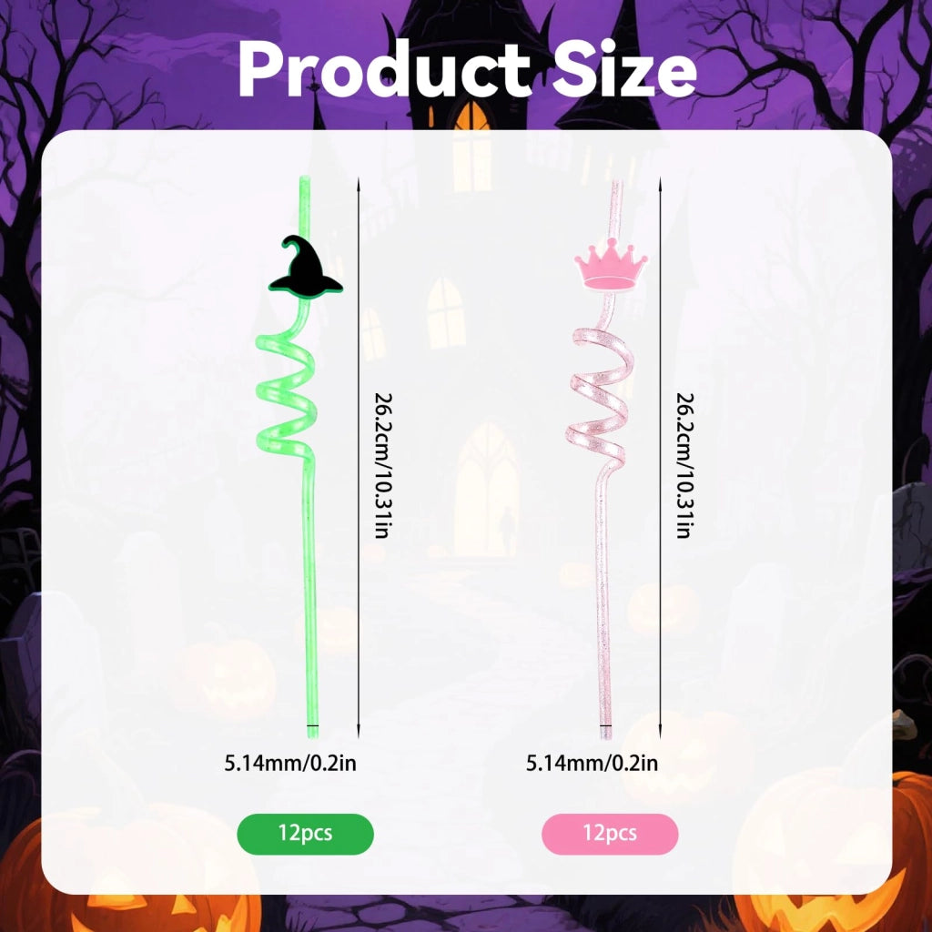 24 cannucce riutilizzabili a forma di strega e , rosa/verde, 26,5 cm