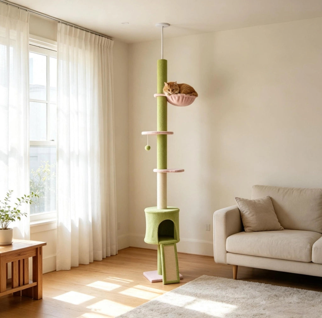 Tiragraffi per gatti da pavimento a soffitto regolabile 220-240 cm verde