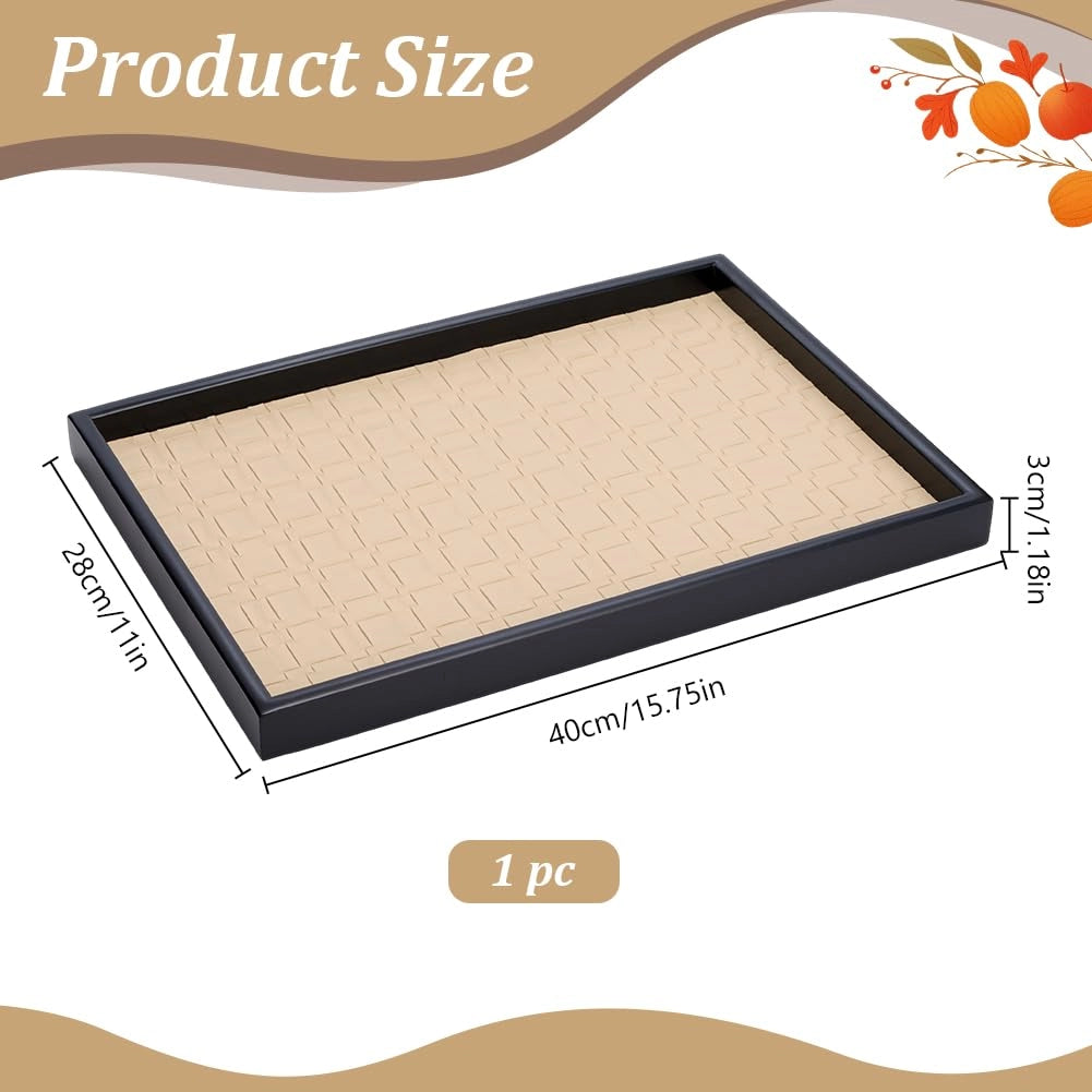Tavolino in legno con base in pelle, dimensioni 40x28x3 cm, colore nero