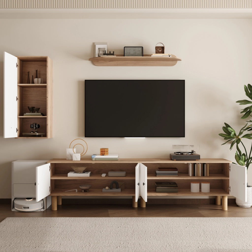 Mobile TV con contenitore 170 cm bianco e legno per soggiorno