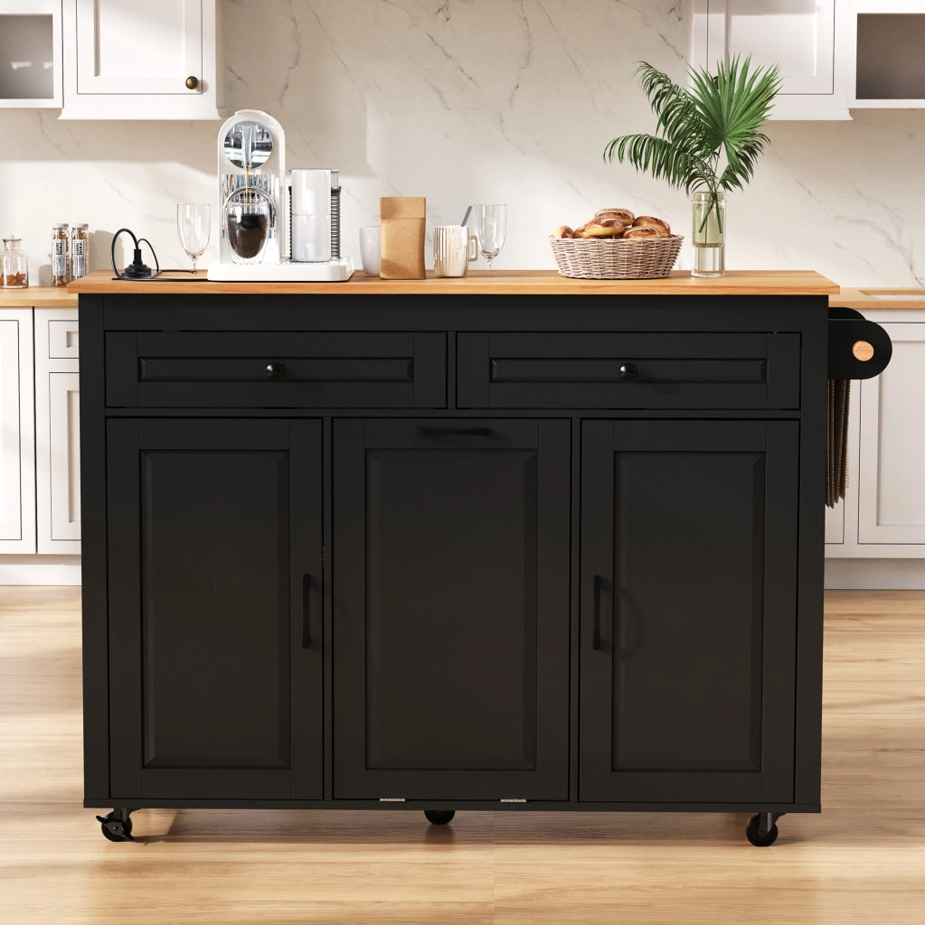 ISOLA da cucina mobile con piano estraibile 120 x 40-75 x 92 cm MDF nero