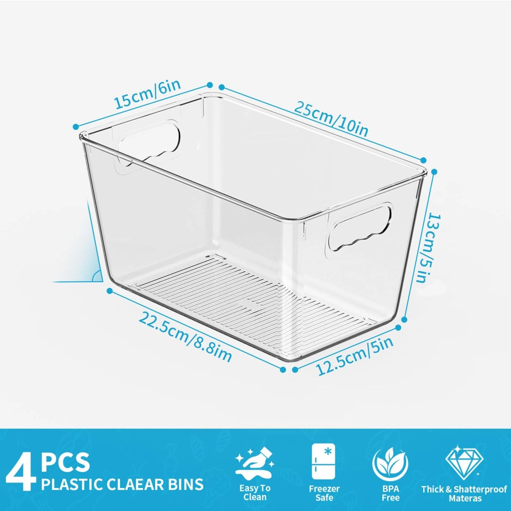 Confezione da 4 contenitori, dimensioni 26x15,5x13 cm, trasparenti