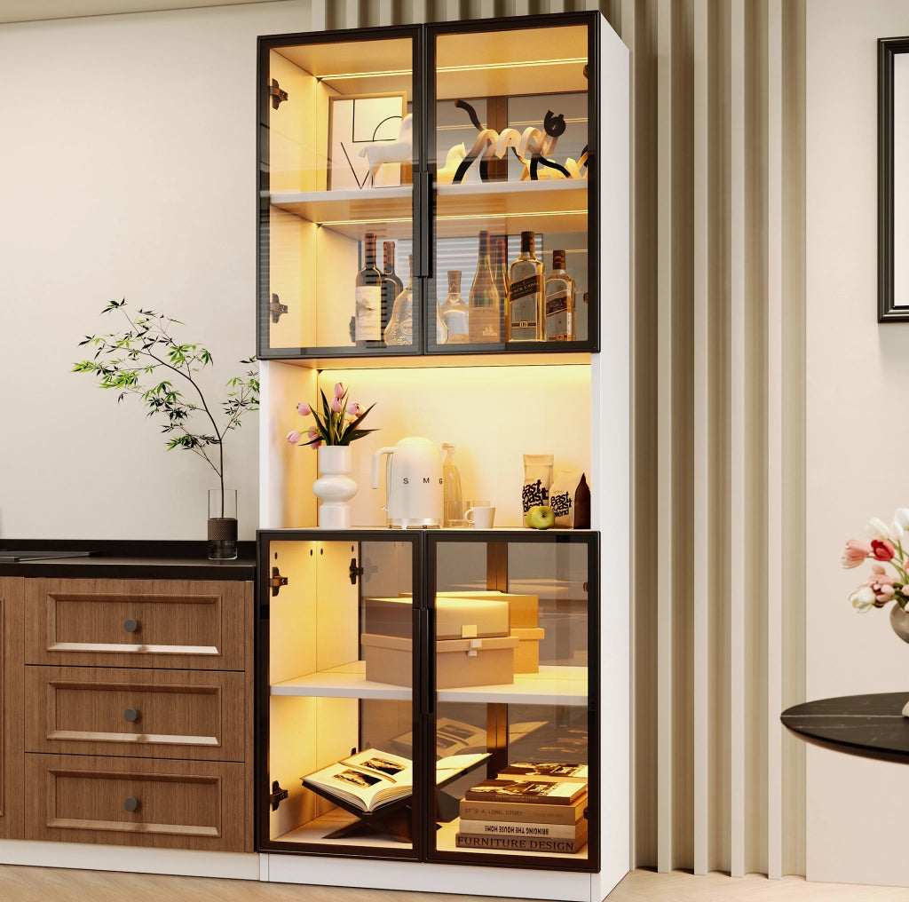 Vetrina bianca LED con vetri grigi e specchio 70x30x170 cm