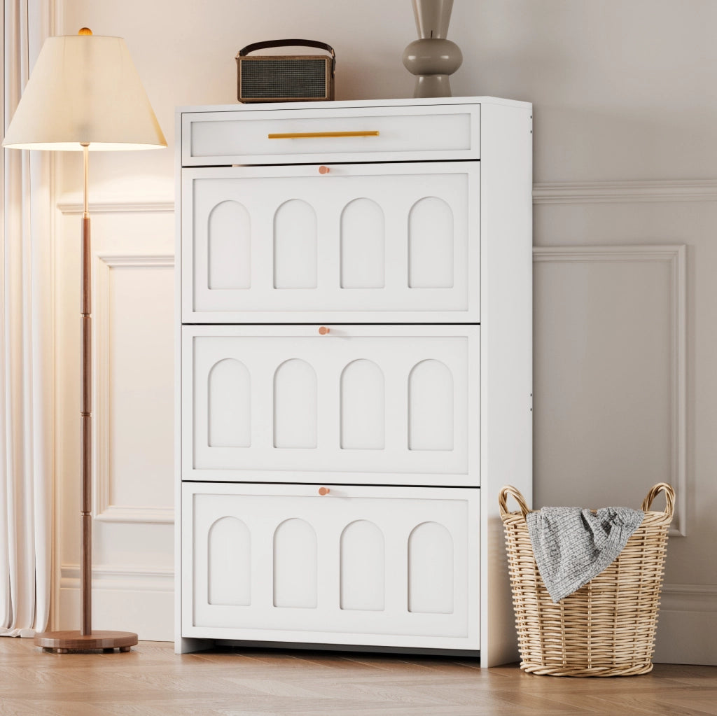 Scarpiera ULEVR 70x25x123,5 cm con 6 ripiani aperti e 1 cassetto, in MDF bianco